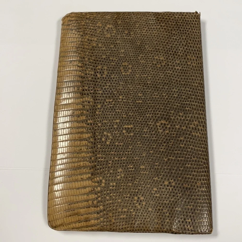 Monitor Lizard Tan Gray Leather Long Bifold Wallet